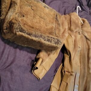Women's Tan Fur-Trimmed Coat